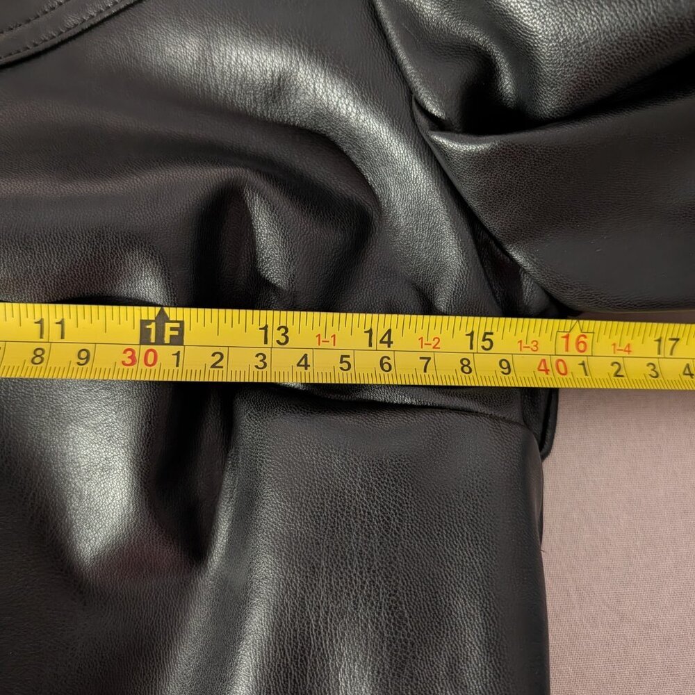 Y2K Inspired Black Faux Leather Mini Dress Size Small Puffy Short Sleeve Lined - Picture 7 of 12